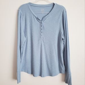 Light Blue Ribbed Henley Size XL